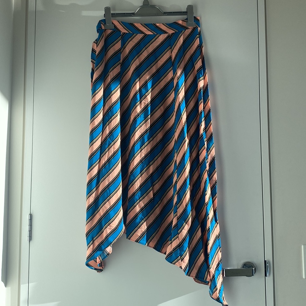 TOPSHOP diagonal stripe Skirt Size 12 wrap tie detail good condition colourful - Picture 6 of 6